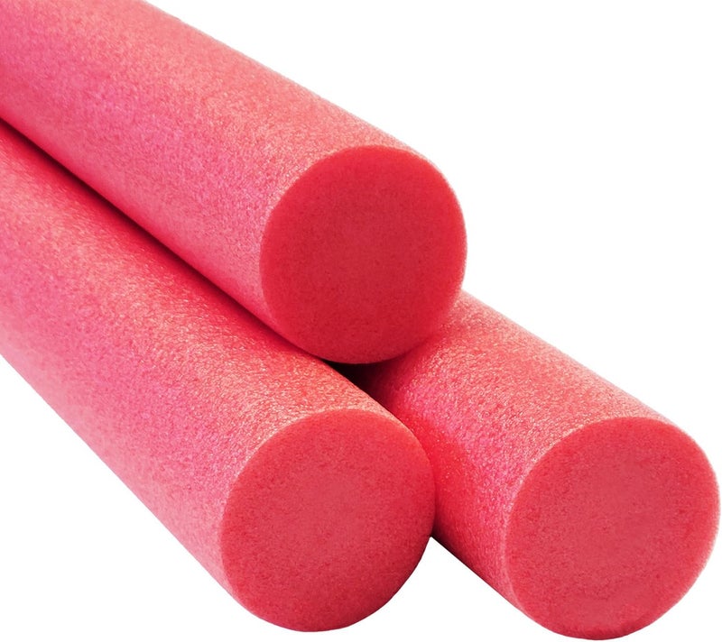 Chochkees Red Pool Noodles (3-Pack) 52" x 2.5" Inch Swimming Solid Core Foam Tube, Floating Thick Noodles for Floating, Pool Accessories - Image 1